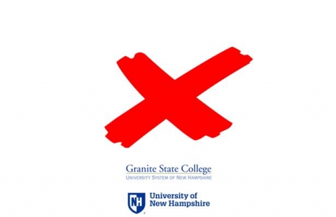 Red X indicating Phishing Email with Granite State College and UNH Logos