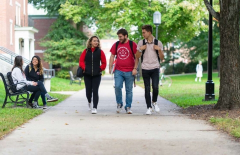 Keene State College Students walking through campus