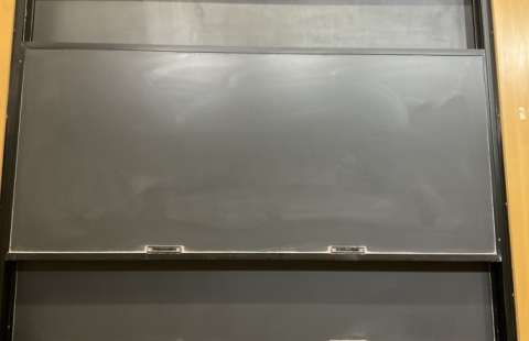 DeMeritt 112 lecture hall chalkboard
