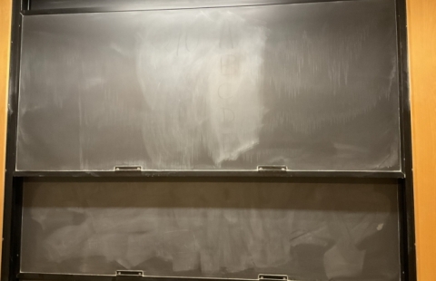 DeMeritt 240 lecture hall chalkboard