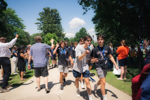 Students high-fiving