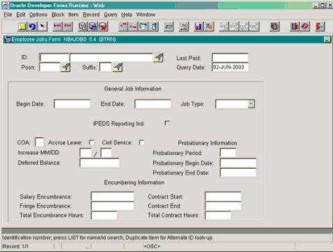 NBAJOBS Employee Jobs Form display