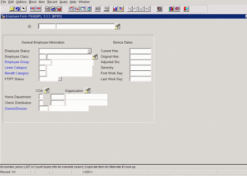 PEAEMPL Employee Form display